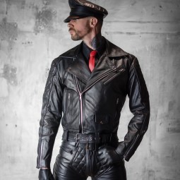 Leather Biker Jacket -...